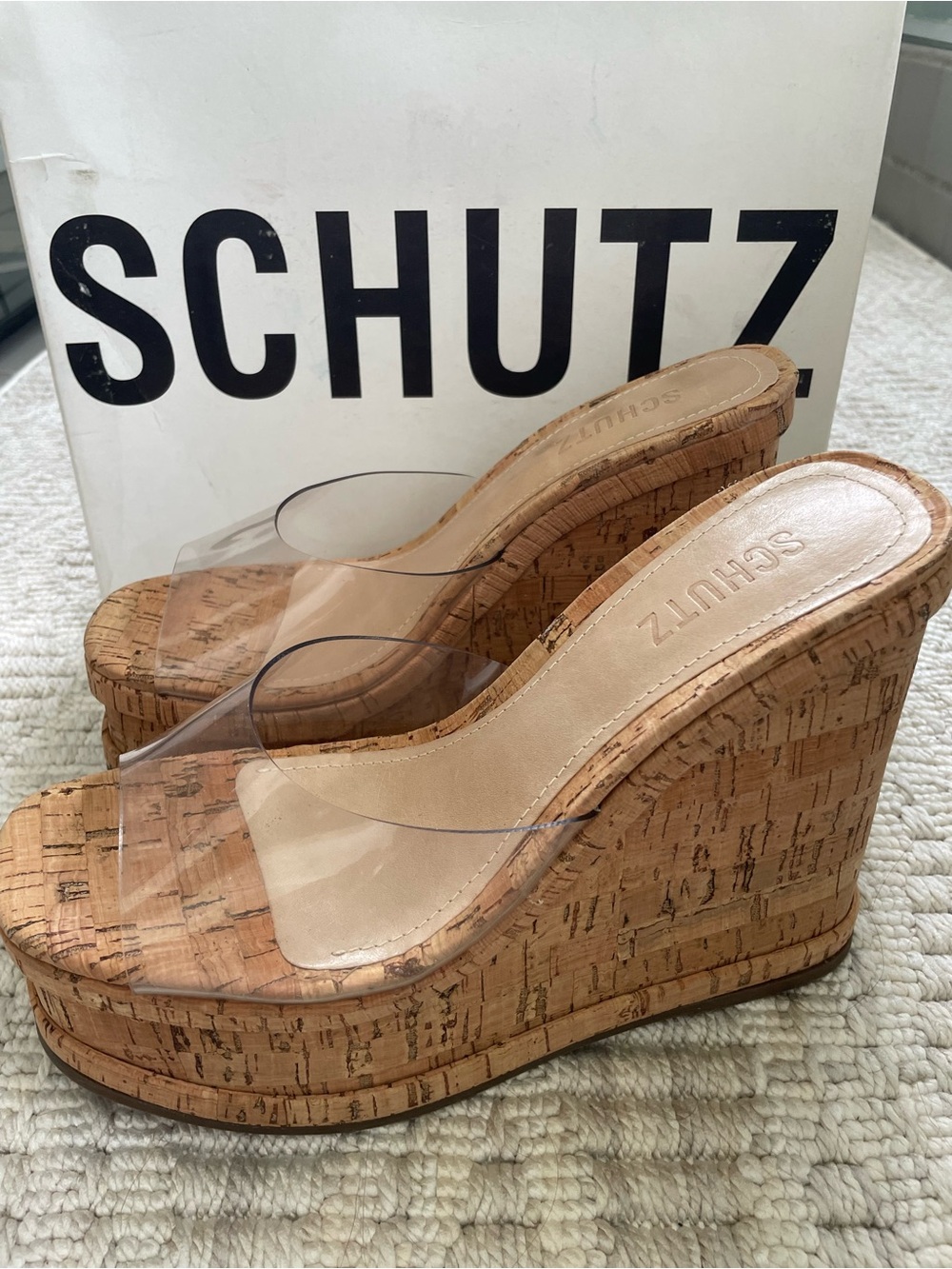 SCHUTZ Cork Platform Wedge Sandal Heels, 7,5, New in Box!